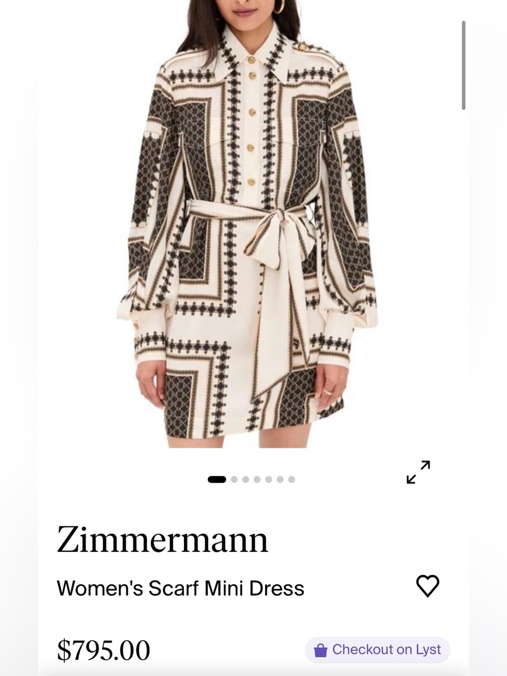 Zimmermann Scarf-Print Shirt Mini Dress, worn once, size 0- fits like a small